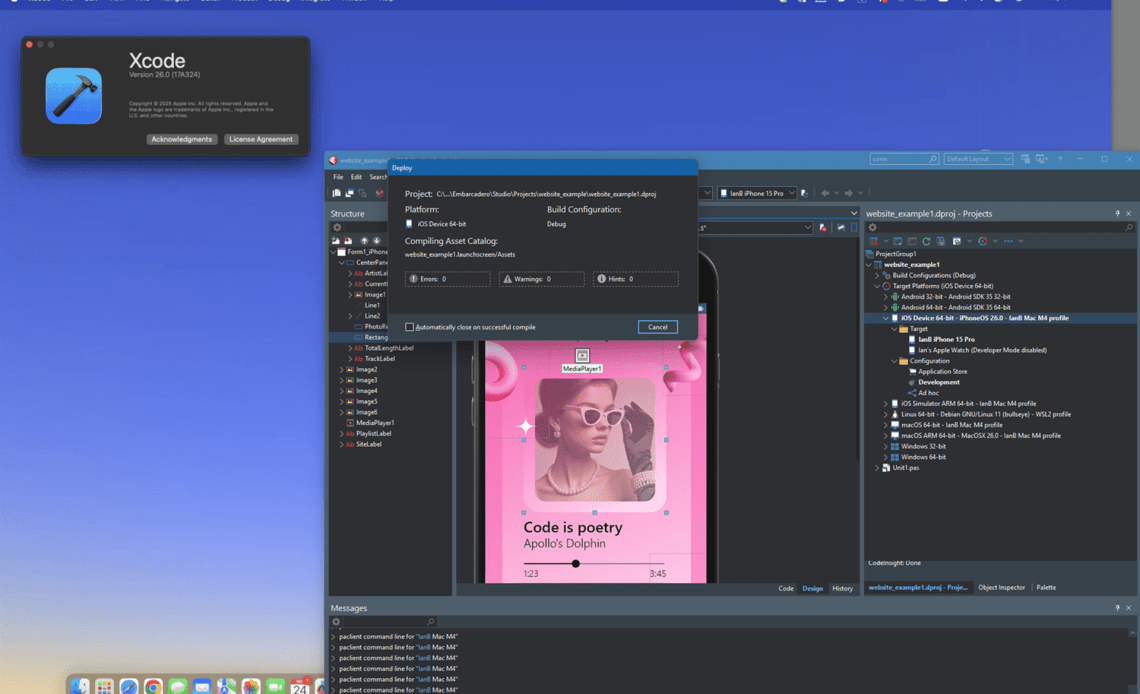以下是如何将RAD Studio与iOS 26和XCode 26一起使用